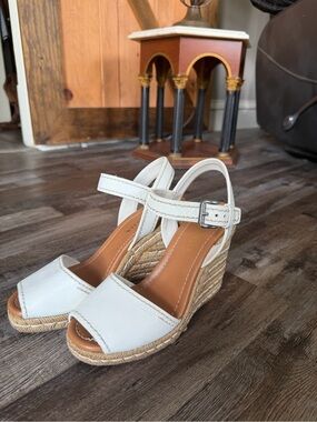 Prada White Wedge Espadrille Sandals with Ankle Strap Size 8.5 Jute